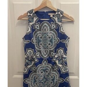 DressBarn Blue Paisley Medallion Sheath Dress Womens 4 Casual Career Party